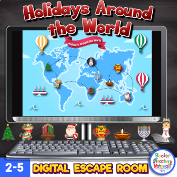 Preview of Winter Holidays Around the World Digital Escape Room-Christmas Updated No Google