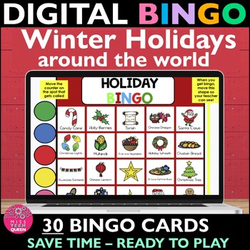 Preview of Winter Holidays Around the World Digital Games Bingo Christmas Party Hanukkah