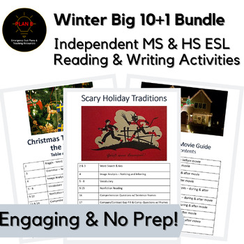 Preview of Winter Holidays BIG 10 + 1 Bundle No Prep High & Middle School ESL Sub Packets