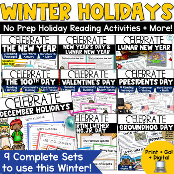 Preview of Winter Holidays Reading Comprehension Passages and Activities