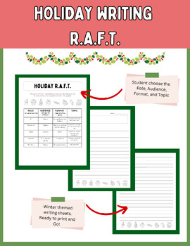 Preview of Winter Holidays / Christmas R.A.F.T. Writing Prompts | Print & Go