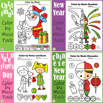 Preview of Winter Holidays Color by Music Bundle | Color by Note Bundle
