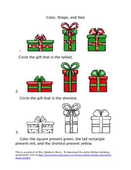 Preview of Winter Holidays Free Worksheet