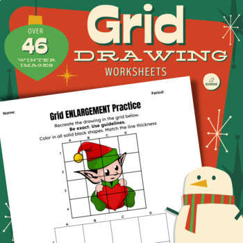 Preview of Holidays Grid Drawing Worksheets - Christmas Art - No Prep - Sub Friendly