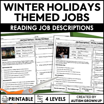 Preview of Winter Holidays Job Descriptions | Life Skills Worksheets for Special Education