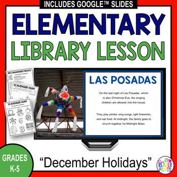 Preview of Winter Holidays Library Lesson -  Christmas Around the World - Hanukkah Kwanzaa