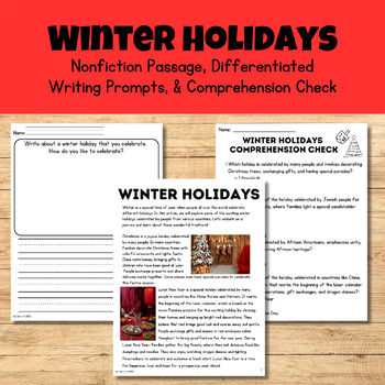 Preview of Winter Holidays (Nonfiction Passage, Writing Prompts, & Comprehension Check)