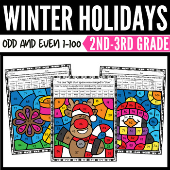 Preview of Winter Holidays Odd and Even Color by Number Worksheets
