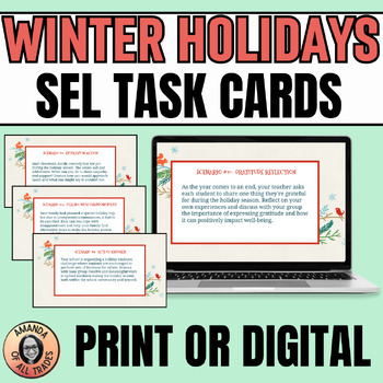 Preview of Winter Holidays Social Emotional Learning (SEL) Task Cards - Print or Digital