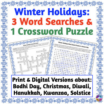 Preview of Winter Holidays Word Search & Crossword Puzzles - December Holidays Activities