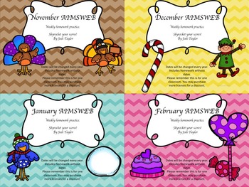 Preview of Winter  Homework BUNDLE for AIMSWEB or DIBELS