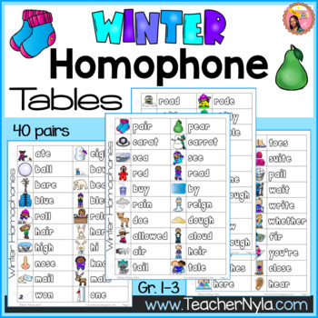 Preview of Winter Homophones List Table