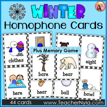 Preview of Winter Homophones Memory Game Flash Cards