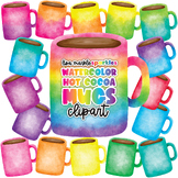 Winter Hot Chocolate Mugs Clipart Rainbow Watercolor Coffe