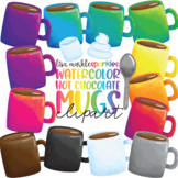 Winter Hot Chocolate Mugs and Marshmallow Clipart Watercolor