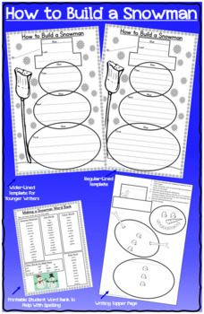 Preview of Winter - How to Build a Snowman Sequence Writing – With Printable Word Bank