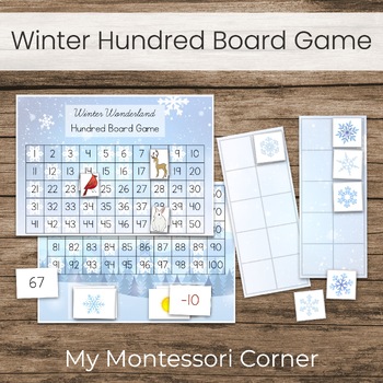 Preview of Winter Hundred Chart Math Game, Montessori Kindergarten Hundred Board Activity