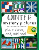 Winter Hundreds Chart Mystery Pictures - Place Value, Add,