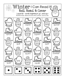 Preview of Winter I Can Read It! Roll, Read, and Cover (Lesson 18: qu- & squ- words)