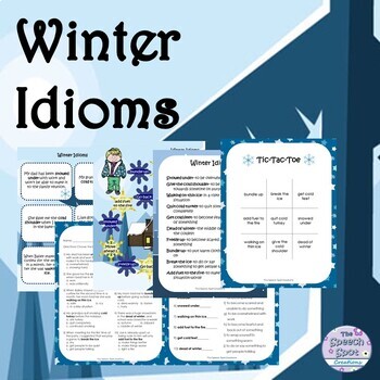 Preview of Winter Idioms Figurative Language Activities- Cards, Games, Worksheets