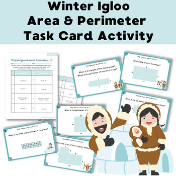 Preview of Winter Igloo Area & Perimeter Math Task Cards (Regular & Irregular Shapes)