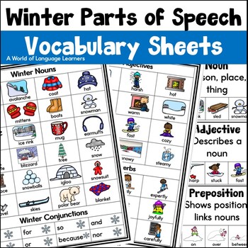 Preview of Winter Illustrated Vocabulary Sheets | Parts of Speech Pictures