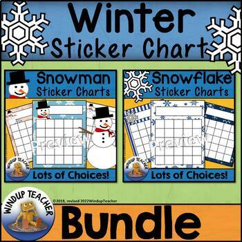 Preview of Winter Sticker Charts BUNDLE with Snowman, Snowflake, and Bonus Penguin