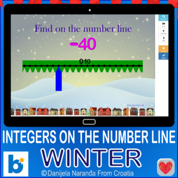 Preview of Winter Integer Numbers On The Number Line Winter Integers Boom™ Cards