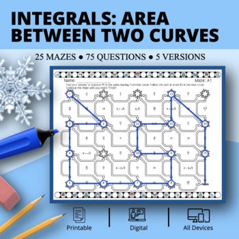 Preview of Winter: Integrals Area Between Curves Maze Activity