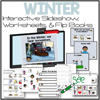 Preview of Winter Interactive Slideshow with Worksheets and Flip Books for Special Ed
