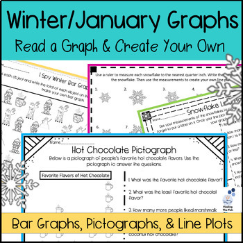 Preview of Winter/January Graphs: Pictograph, Line Plot, Bar: Read & Create Your Own Graphs
