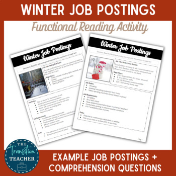 Preview of Winter Job Postings | Functional Reading | Career Exploration 