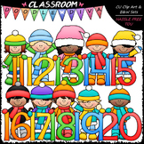 Winter Kids With Math Numbers (11-20) - Clip Art & B&W Set
