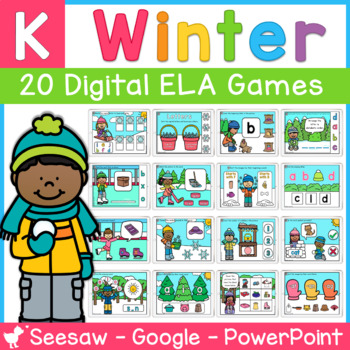 Preview of Winter Kindergarten DIGITAL Phonics Centers | Seesaw | Google | PowerPoint