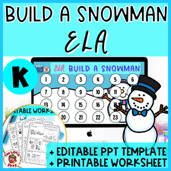 Preview of Winter Kindergarten ELA Build A Snowman Game + Printable Worksheet