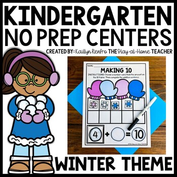 Preview of Winter NO PREP Kindergarten Centers | Math and Literacy | Homeschool Binder