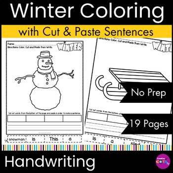 Preview of Winter Writing Activities Coloring Pages with Cut & Paste Sentence Worksheets