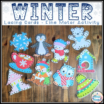 Preview of Winter Fine Motor Lacing Cards December & January Centers or Stations Activity