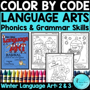 Preview of Winter Color By Code Language Arts Phonics Grammar 2nd 3rd Grade Coloring Pages