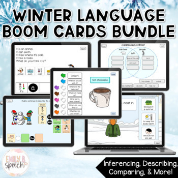 Preview of Winter Language Boom Cards Bundle | WH Questions, Inferencing, & More
