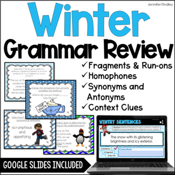 Preview of Winter Grammar Task Cards | Digital Winter Grammar Activities