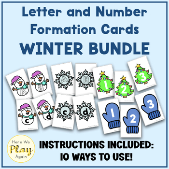 Preview of Winter Letter and Number Formation Cards BUNDLE - Pre-K and Kindergarten