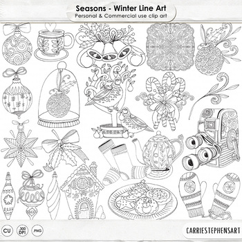 Download Winter Line Art Illustration Seasonal Doodles Hand Drawn Christmas Holiday PSD Mockup Templates