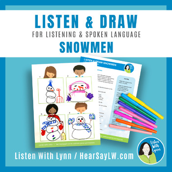 Preview of WINTER Listen & Draw Directions Snowmen DHH Hearing Loss