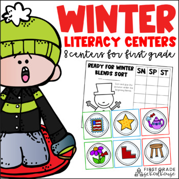 Preview of Winter Literacy Centers First Grade