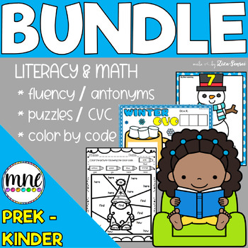Preview of Winter Literacy Math Centers Hands-on Learning Activities Worksheets BUNDLE