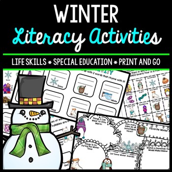 Preview of Winter Literacy - Special Education - Life Skills - Print & Go - Reading