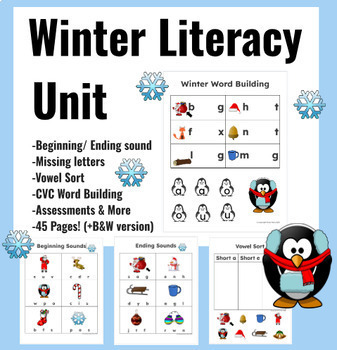Preview of Winter Literacy activities: writing, phonics, Holiday Christmas morning work
