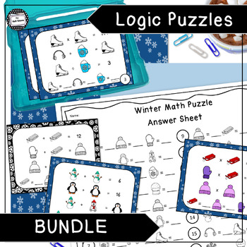 Preview of Winter Logic Puzzle Brain Teaser Enrichment Task Card Activity Bundle