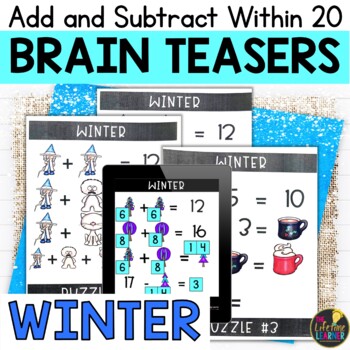 Preview of Winter Logic Puzzles First Grade Brain Teasers Addition and Subtraction to 20